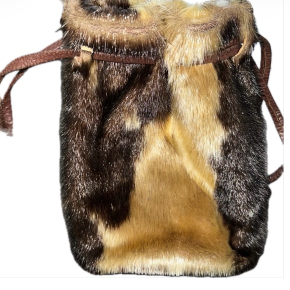 Handbags - Brown and Tan Fur Drawstring Bag